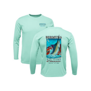 Bermuda Big Game Classic BAW Performance Long Sleeve in Seafoam, front and back artwork