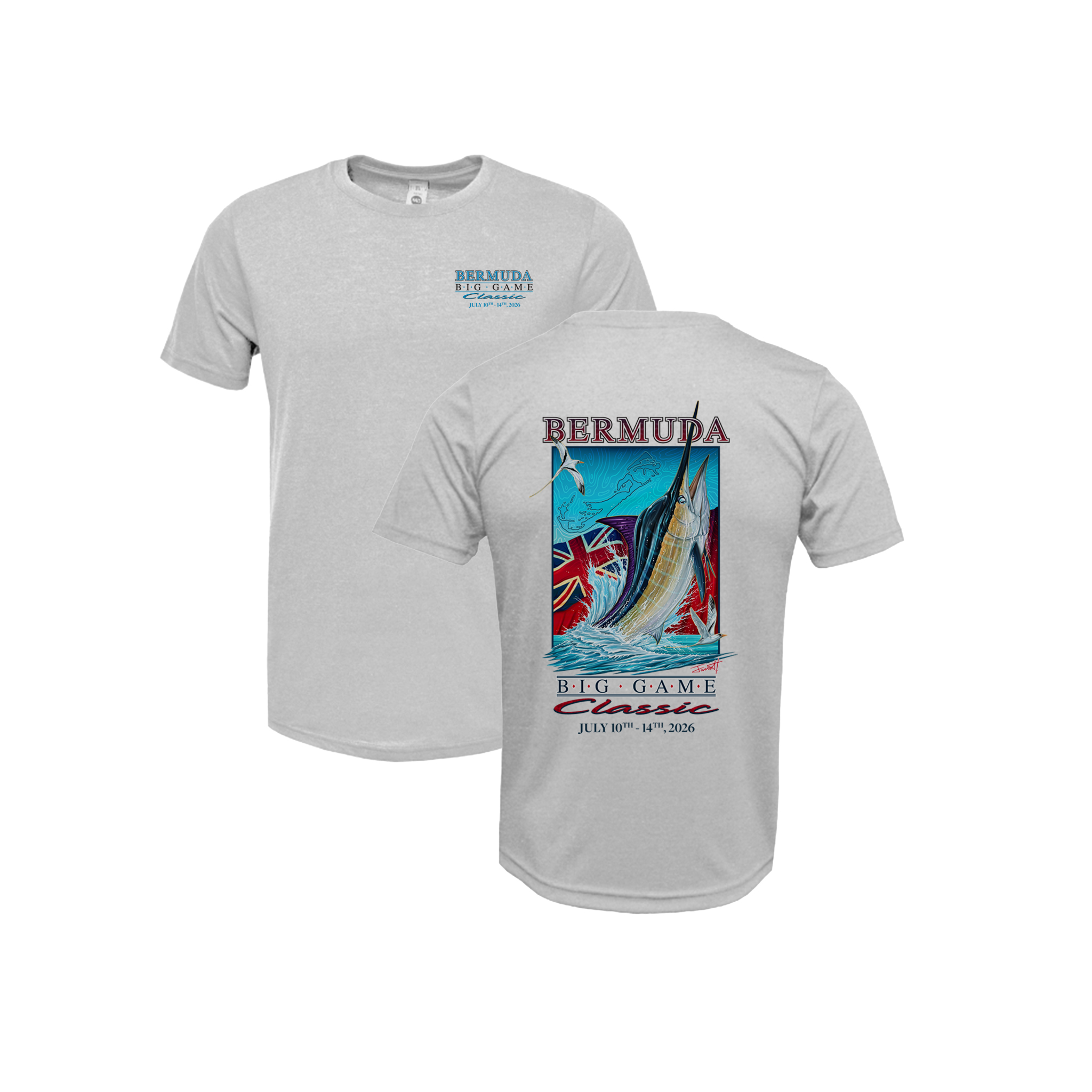Bermuda Big Game Classic BAW PC176 Tee in Silver, front and back artwork