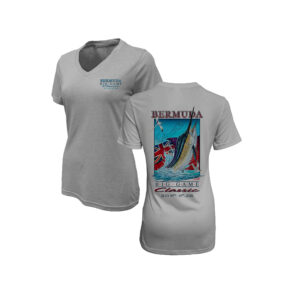 Bermuda Big Game Classic Women’s BAW WPC179 Tee in Platinum, front and back artwork