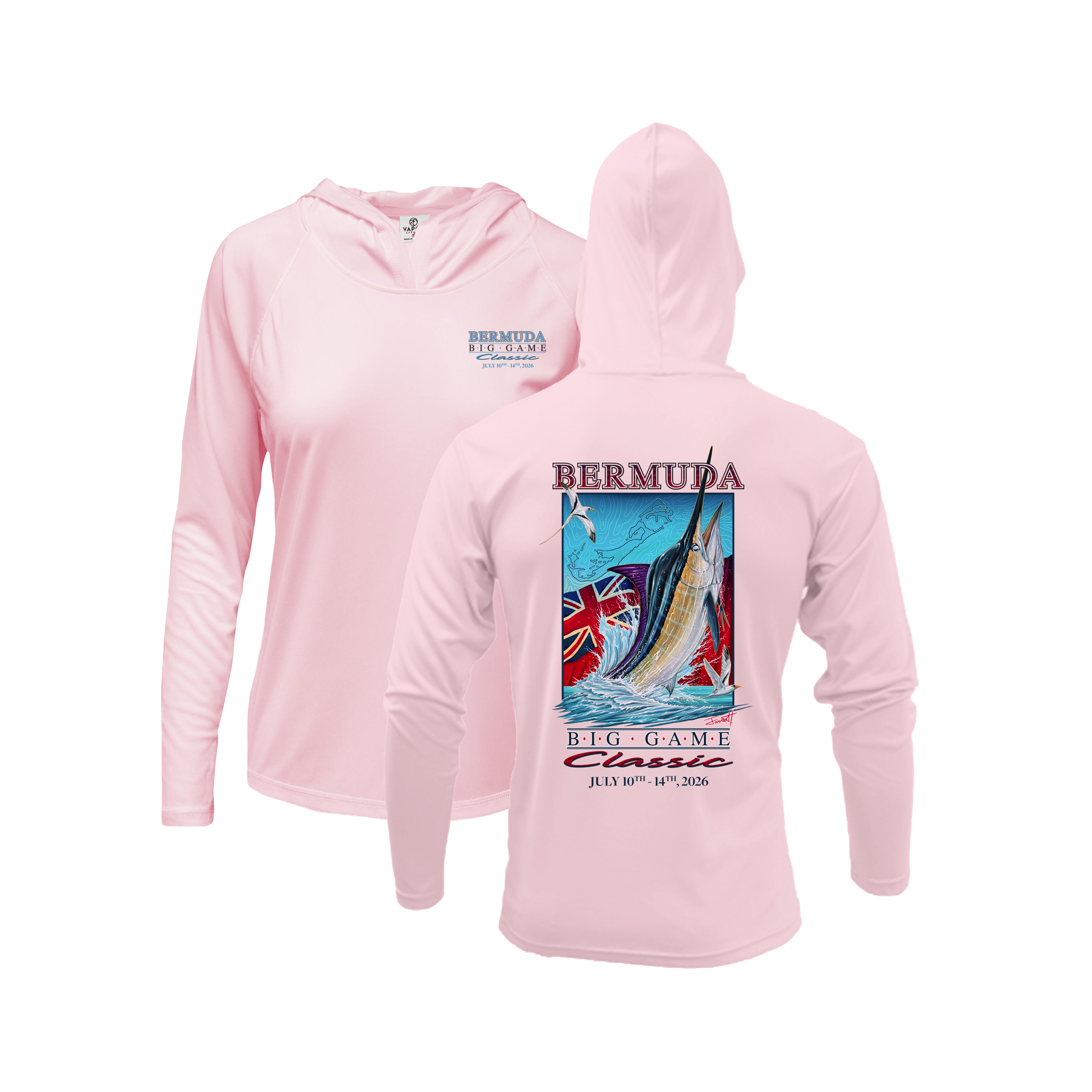 Bermuda Big Game Classic Women’s Vapor Hoodie in Pink, front and back artwork