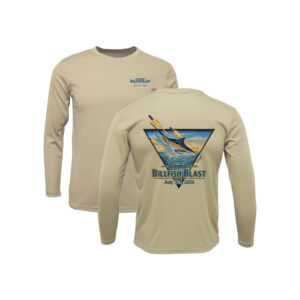 Bermuda Billfish Blast BAW Performance Long Sleeve in Sand, front and back artwork