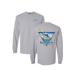 Bermuda Billfish Blast Gildan Ultra Soft Cotton Long Sleeve in Sport Grey, front and back artwork