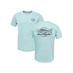 Front and back proof of a light-blue T-shirt with Blue Marlin artwork