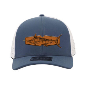 Marlin Leather Patch Hats — 7. FS Collection- Blue Marlin 6 Panel- Deep Blue White- Front