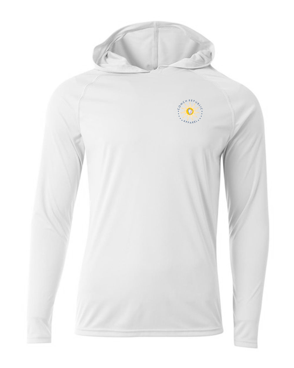 Conch Republic Long Sleeve Hooded UPF 44+ — A4 White Hooded Long Sleeve Front