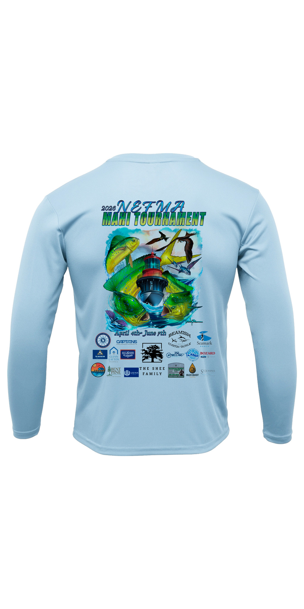 NorthEast Florida Mahi Tournament — CRA- Mahi Tournament LS Ice Blue Performance- Back