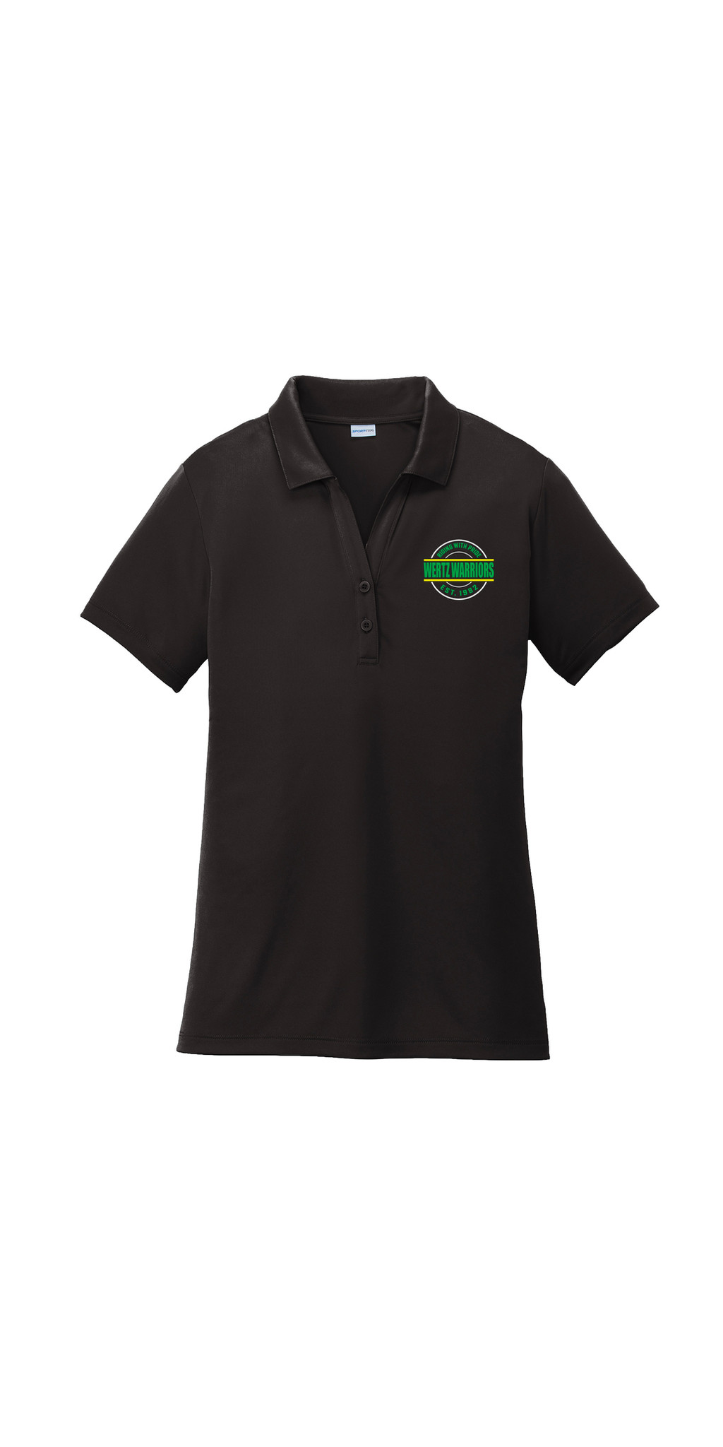 Wertz Warriors Ladies Polo — 1. CRA- Ladies Polo- Black- Front