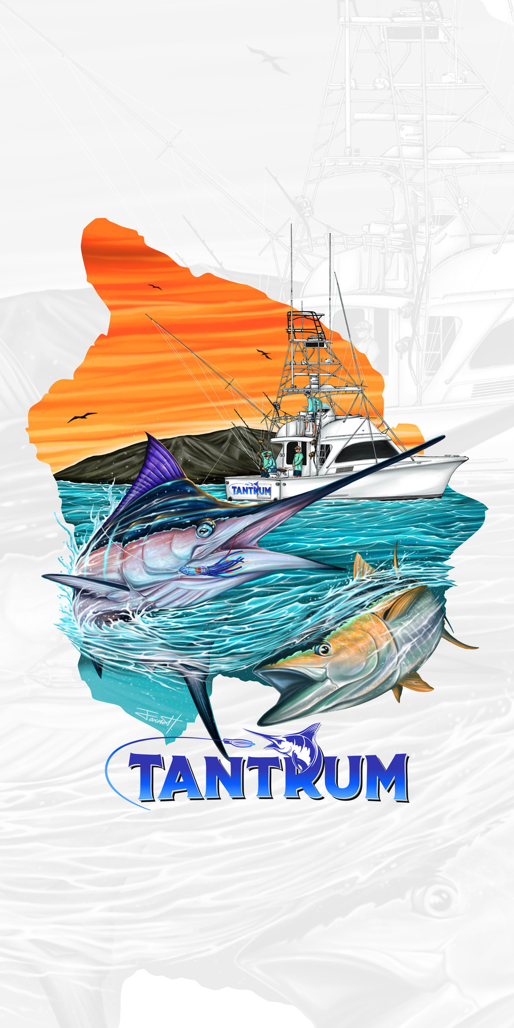 Tantrum Kona Fishing Charters — CRA- Offshore on Demand- Tantrum.- Website- Main Shirt Artwork