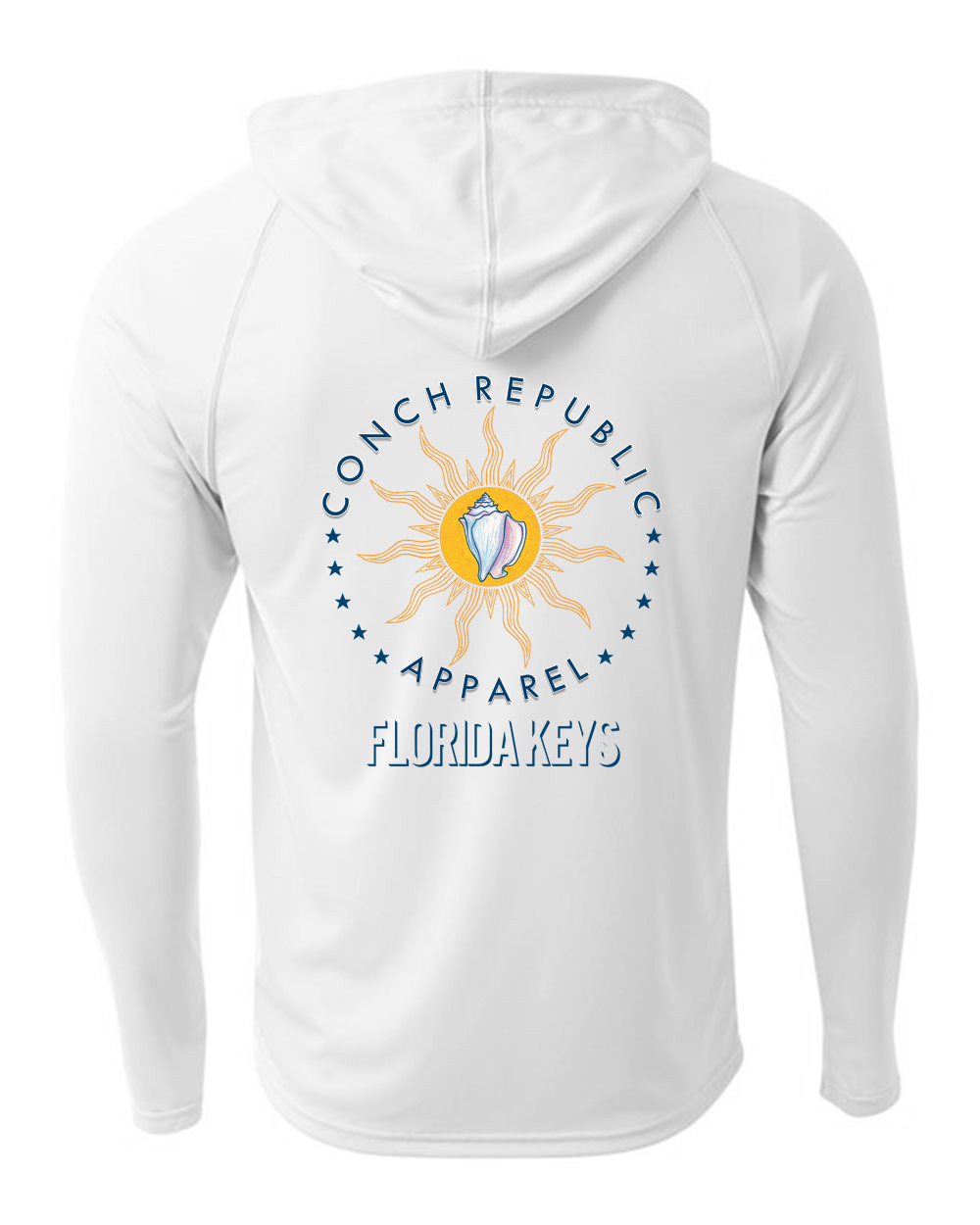 Conch Republic Long Sleeve Hooded UPF 44+ — A4 White Hooded Long Sleeve Back